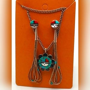 Zuni Multi-Stone Sunface Inlay Pendant & Earring Set